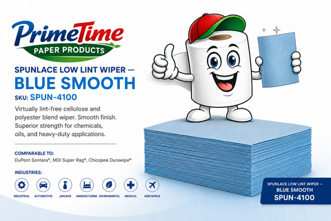 Spunlace Low Lint Wiper — Smooth White, Blue