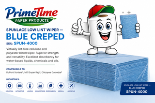 Spunlace Low Lint Wiper — Creped Blue, White